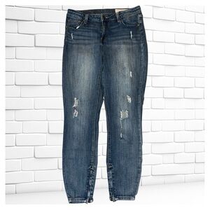 Pistola Women’s 30 Blue Tapered Destroyed Mid Rise Zipper On Leg Opening Denim